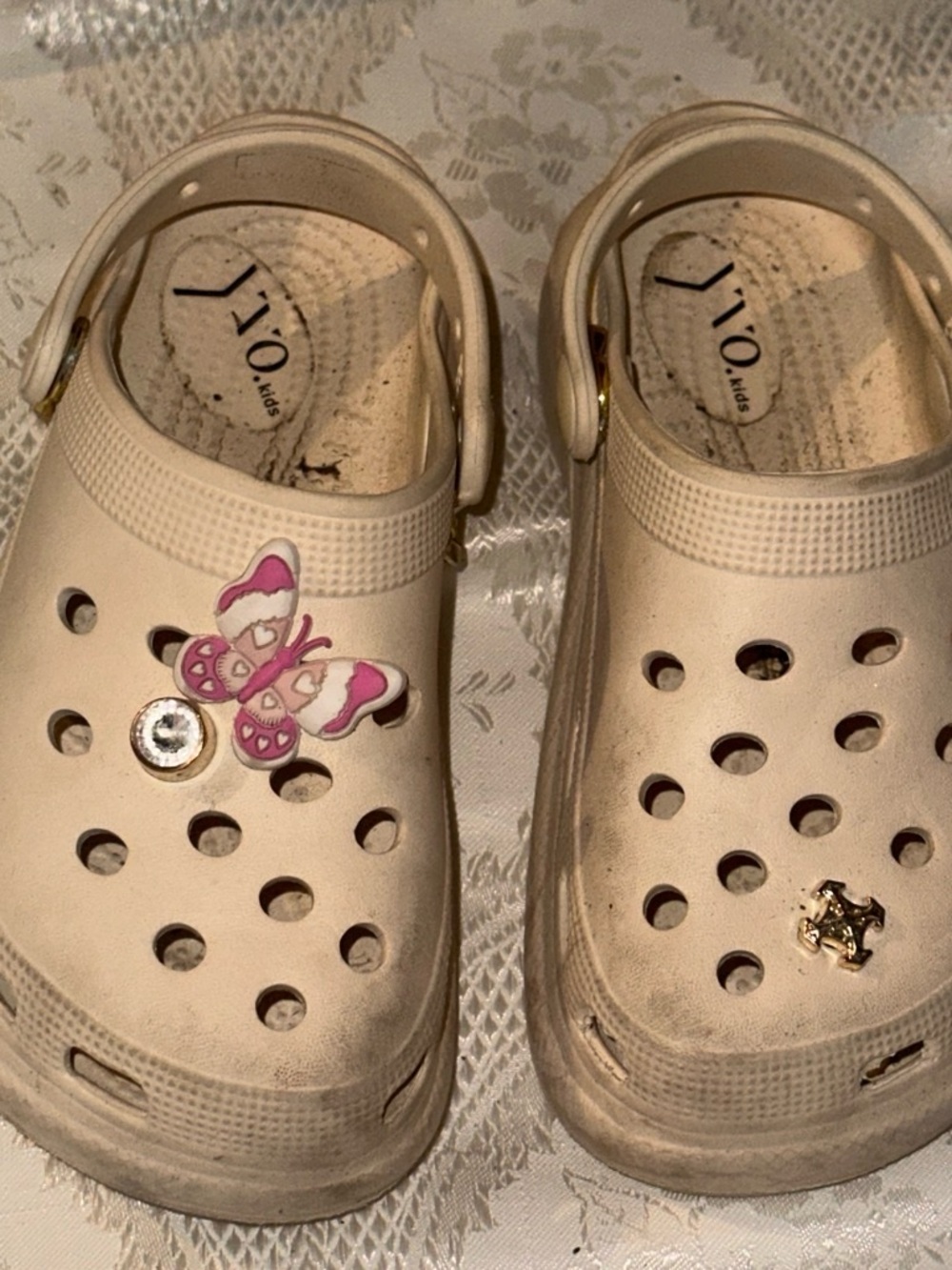 Kids Beige Butterfly Clog Sandals - Girls